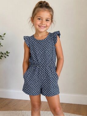 Gymboree Navy and White Printed Ruffle-Sleeve Romper